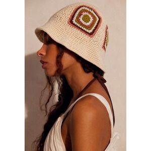 Free People Sofie Crochet Bucket Hat Cream Multicolor Boho Festival NWT